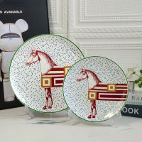 H - 2023 New Arrvial Ceramic Decoration Horse Race Pattern Plates Set 2PCS/Set, Dessert Dish Fruit Plate, with Gift Box