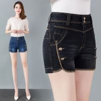 COD jfdss ❤Ready stock❤High waist stretch denim shorts womens fall/winter new fashion look thin outer wear large size all-match casual straight hot pants