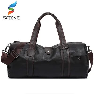 Hot Men Large Capacity PU Leather Sports Bag Waterproof Gym Bag Fitness Sport Bags Travel Shoulder Handbag Male Bag Black Brown