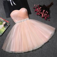 Women French Style Princess Dresses Tube Top Empire Waist Pink Organza Dress Ball Gown Summer Holiday Party Dress