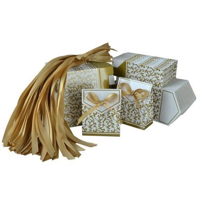 250Pcs Lovely Wedding Party Gift Favors Candy Paper Boxes with Ribbons (Golden)