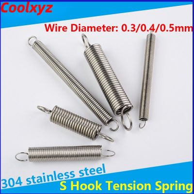 304 Stainless Steel S Hook Cylindroid Helical Coil Pullback Extension Tension Spring Wire Diameter 0.3mm 0.4mm 0.5mm Electrical Connectors