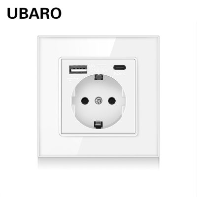UBARO Eu DE RU มาตรฐานกระจกเทมเปอร์ปลั๊กไฟฝาผนังกับ Usb 5V 2100Ma ชนิด C เต้าเสียบไฟฟ้าปลั๊กไฟ AC110-250V 16A