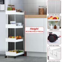 2/3/4/5 Layer Height Gap Kitchen Storage Rack Thicken Removable With Wheels Assemble Bathroom Shelf Space Saving Organizer 65.2/92.2/119.2cm White