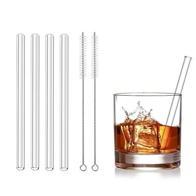 ❃ 20cm Short Glass Straws 4pcs 8 quot; Reusable Drinking Straws Dishwasher Safe Eco-Friendly Cocktail Straws for Smoothies Milkshake