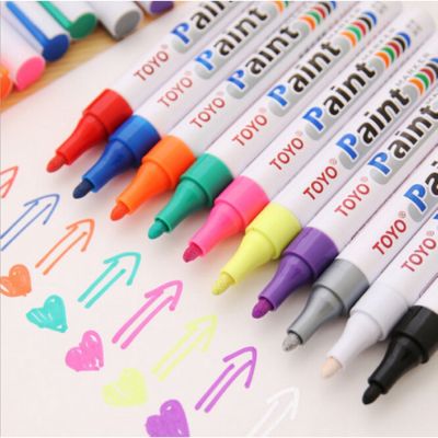 11 PCS Toyo Paint Marker Set Neon Highlighters Waterproof SA101 White Marking Pen Gold Metal Tire Repair Pen Oily Pen Lasting Color Pen