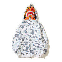 bape y2K Long sleeved hoodie with thick hood for men แขนยาว Hoodie หนาฮูดบุรุษแบรนด์แฟชั่นฉลามหัวเสือเรืองแสงดาวบนท้องฟ้าเสื้อกันหนาว