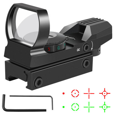 ความแม่นยำสูง สายตาจุดสีแดง สายตา 20mm Rail Optics Red Dot Sight ปรับเส้นเล็ง 4 รูปแบบTactical Scope Collimator Sight with CR2032 Battery