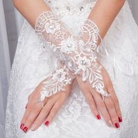 ™∈ Sexy Bride Wedding Party Fingerless Lace Bridal Fancy Gloves with Beads Crystal Elbow Length