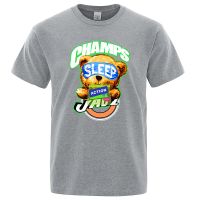 Champs Sleep Action Kawaii Teddy Bear Mens Cotton Tshirt Loose Clothing Men Gildan