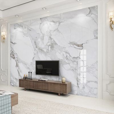 ชุดรูปแบบทีวีโซฟาห้องนอนของโรงแรมวอลล์เปเปอร์หินอ่อนสีขาวสไตล์แจ๊ส Papel De Parede 3มิติ3d วอลล์เปเปอร์ตกแต่งผนังกำหนดเองได้