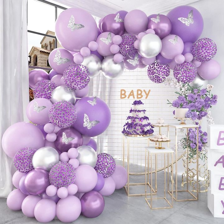 ผีเสื้อสีม่วงบอลลูน-garland-arch-ชุด-happy-birthday-party-decor-ฝักบัวอาบน้ำเด็ก-latex-ballon-chain-อุปกรณ์งานแต่งงาน-iewo9238