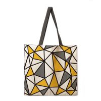 Black and Yellow Geometric Beach Bag Foldable Shoulder Bag Shopping Bag Printed Tote Linen Casual Tote Reusable