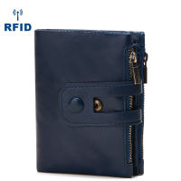 Mens Wallet Genuine Leather Short Purse RFID Protection Credit Card Holder Cash Coin Pocket Male Money Bag Small Zipper Poucht