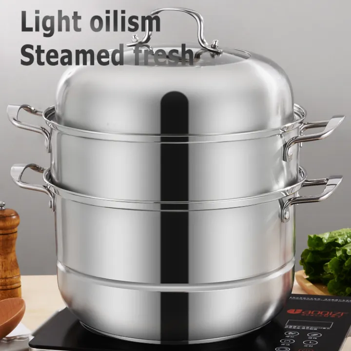 High-quality stainless steel 3-layer steamer multi-function soup pot  household cooking utensils 28cm Applicable stove: gas stove/induction  stove/electric stove multi-purpose stove general Three-layer bottom cooking  is faster Number of layers: three layer |