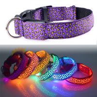 ▪ Leopard Nylon Pet Dog Collar For Small Dogs Cat LED Light Night Safety Adjustable Glowing Necklace Puppy Collar Perro Accesorios