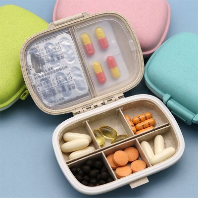 【CW】◕  8 grids organizer container for tablets travel pill box with ring Small straw medicines