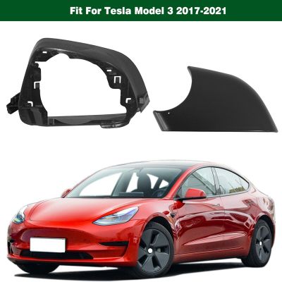 Car Left &amp; Right Side Door Mirror Lower Cover with Frame Black for Tesla Model 3 2017-2021