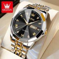 ⌚นาฬิกาผู้ชาย OLEVS นาฬิกาข้อมือควอทซ์สีทองของแท้กันน้ำเรืองแสงสำหรับชายกระจกรูปสี่เหลี่ยมขนมเปียกปูนชุดสุดหรูสำหรับสัปดาห์