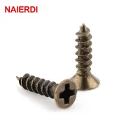 100PCS NAIERDI 2x6/8/10mm Screws Bronze Tone M2 Flat Round Head Fit Hinges Countersunk Self-Tapping Screws Wood Hardware Tool