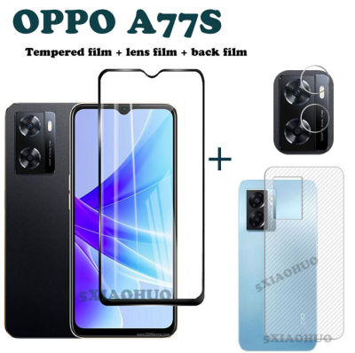 (3in1) สำหรับ OPPO A77S กระจกฟิล์มป้องกัน,กระจกนิรภัยแบบเต็มหน้าจอ + กล้องเลนส์ฟิล์มป้องกัน + ฟิล์มกลับ,สำหรับ OPPO A17ป้องกันหน้าจอ