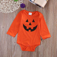 Newborn Halloween One-piece Romper  Pumpkin Printed Short/Long Sleeve Round Neck Triangle Bodysuit