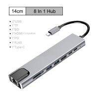 Adaptor USB C Hub 8 In 1 untuk Macbook PC PD Charge 8 port stasiun Dok RJ45 kompatibel dengan TF/kartu SD Macbook pemisah tipe-c