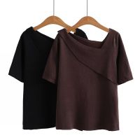 【มีไซส์ใหญ่】Plus Size Womens Ice Silk Summer Shirts Irregular Short Sleeve Female Black Tops XL-4XL Fashion Casual Top