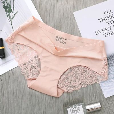 【Ready stock】y Girl Soft Lace Panties Ice Silk Seamless Underwear Women Briefs Underpants