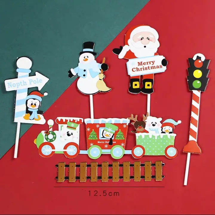 Merry Christmas Theme Christmas Train Santa Claus Paper Card Cake