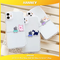 HANNEYสำหรับiPhone 14 13 12 11 Mini Pro Max XR XS Max XS X 8 7 Plusเคสโทรศัพท์น่ารักสัตว์น่ารักแมวสุนัขหมูเครื่องพิมพ์สไตล์เกาหลีกันกระแทกนุ่มTPUซิลิโคนปกหลังCPH-01