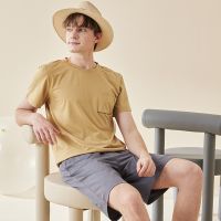 Summer short-sleeved modal cotton pajamas mens wholesale cool feeling solid color round neck pullover couple home service suit top