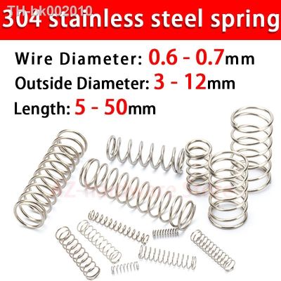 ✜ 304 Stainless Steel Compression Spring Return Spring Steel Wire Diameter 0.6 0.7mm Outside Diameter 3 12mm 10 Pcs