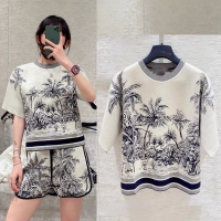 2022 Summer New Womens Suit Coconut Tree Short-sleeved T-shirt Round Neck Shorts Sports Two-piece Womens Clothing Sleepwear