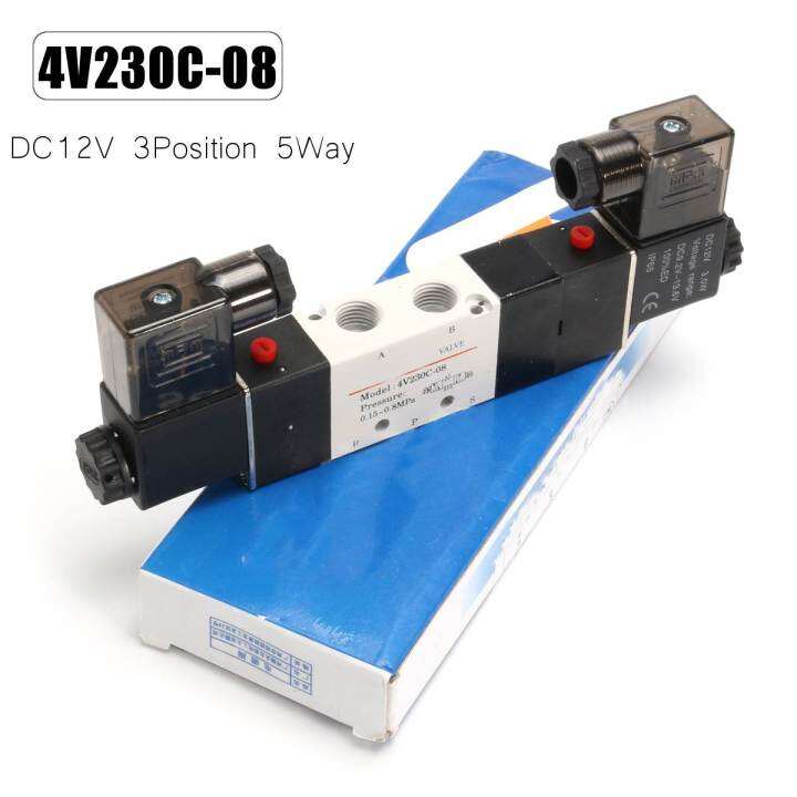 5พอร์ต3ตำแหน่ง3/5 Way Double Solenoid Air Valve พอร์ต Center ปิด4V230C