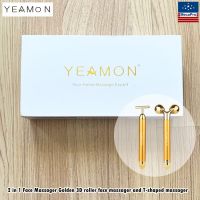 YEAMON® 2 in 1 Face Massager Golden 3D roller face massager and T-shaped massager ชุดเครื่องนวดหน้า แบบใช้ถ่าน แพ็ค 2 ชิ้น ช่วยให้สกินแคร์ทำงานมีประสิทธิภาพมากขึ้น