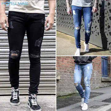 Trendy Mens Skinny Jeans Biker Destroyed Frayed Slim Fit Denim Ripped Pants  - Walmart.com
