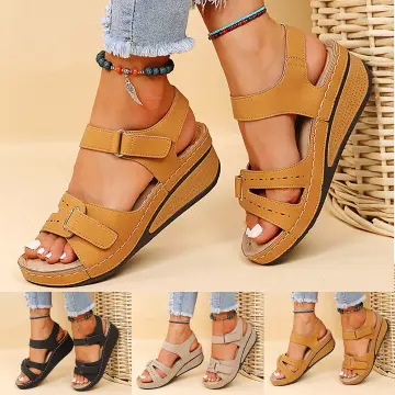 HIGH HEELS FOR WOMEN Women's Platform Ankle Strap Sandals Summer High Heels  Open Toe Cork Wedge Sandals (Color : Apricot, Size : 5) : Buy Online at Best  Price in KSA -