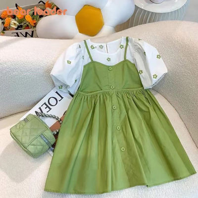 Bear Leader 2023 New Girl And Woman Dress Green Fake Two-piece Flower Embroidery Design Girl Skirt Small Fresh Dress Princess Dress