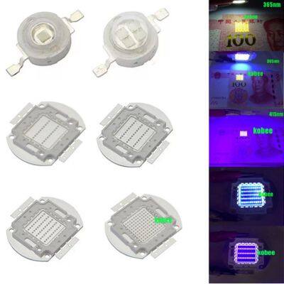 หลอดไฟ LED 365nm พลังสูง3W 5W 10W 20W 30W 50W 100W แสงยูวีสีม่วง375nm 380nm 385nm 395nm 400nm 405หลอดรังสีอัลตราไวโอเลตที่วางแผงหลอดไฟ