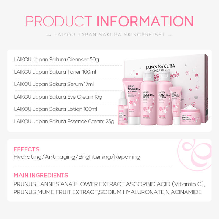 laikou-japan-sakura-skincare-set-hydrating-anti-aging-brightening-repairing-skin-care-6pcs-sets