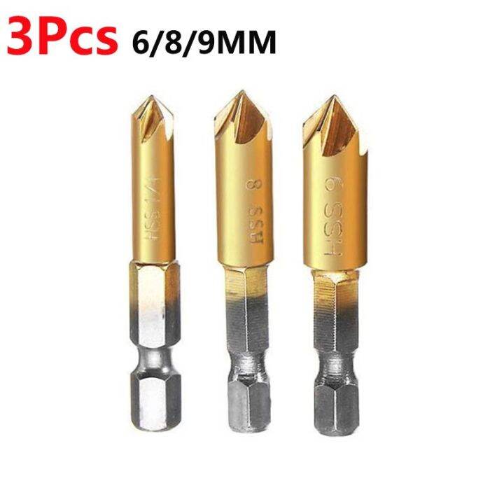 （Drills）3/6pcs Countersink Drill Bit Set 1/4'' Hex Shank HSS 5 Flute