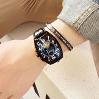 New authentic barrel type hollow out man mechanical watch waterproof belt watch of wrist of mens watch fashion social young male tide