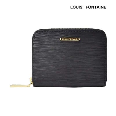 Louis Fontaine กระเป๋าสตางค์พับสั้นซิปรอบ ช่องใส่บัตรแยก รุ่น GEMS - สีดำ ( LFW0016 )