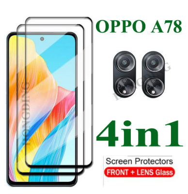 4in 1/2in1สำหรับ OPPO A78กระจก OPPO A78 4G กระจกเทมเปอร์9H HD กรอบกาวเต็มป้องกันฟิล์มหน้าจองป้องกันเลนส์แก้ว A78 OPPO