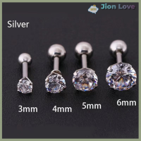 Jion Love ต่างหูตุ้มหูพลอยเทียม4ง่ามสำหรับผู้หญิงผู้ชายของขวัญเครื่องประดับแบบเจาะกลีบแบบมาตรฐาน