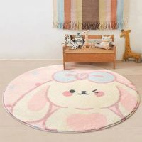 ◙ Cute Rabbit Round Rug Soft Fluffy Plush Carpets Bedroom Decor Bedside Carpet Simplicity Living Room Rugs Washable Non-slip Mats
