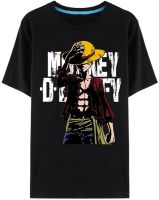 Mens Anime Style One Piece Luffy Print Black Tee T-shirt