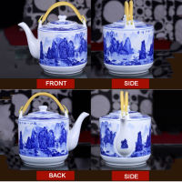 2L Chinese Style Ceramic Teapot Large Capacity Cold Kettle Blue And White Porcelain Handle Pot For Tea Brewing In Mug