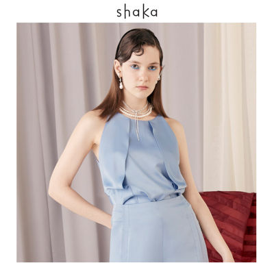 Shaka SS21 Satin Strap Blouse เสื้อสายเดี่ยว ผ้าซาติน เย็บปะชื้นแต่งเลเยอร์ เพิ่มวอลลุ่มที่ด้านข้าง BL-S210514